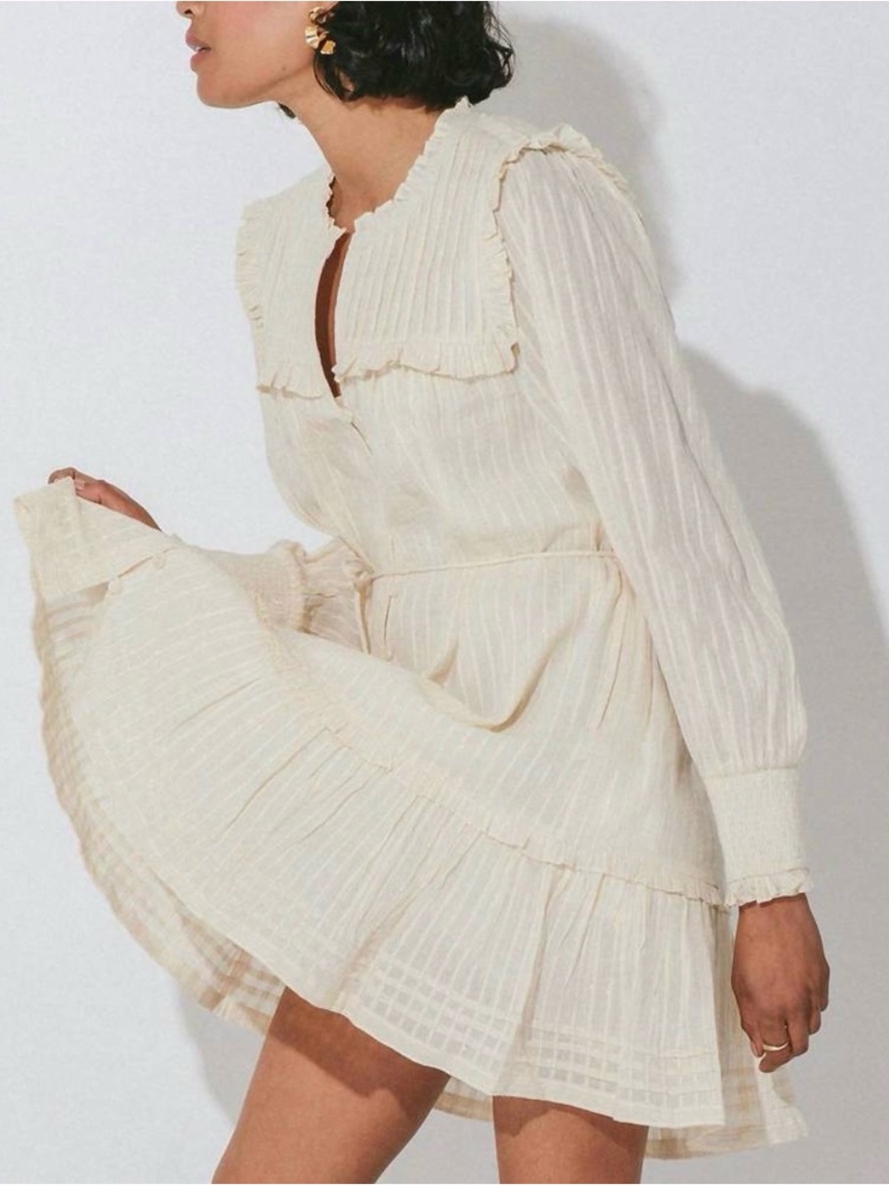 Cleobella Celine Cream Button-Front Ruffle Mini Dress - Picture 2 of 10